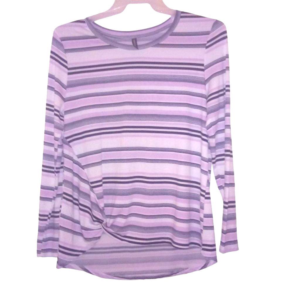 Massini women’s large purple white striped long sleeve side twist tunic NWT